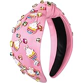 boderier Easter Headbands for Women Girls Easter Bunny Headband Crystal Jewel Embellished Wide Knotted Headband Spring Easter Accessories (Basket Bunny-Pink)