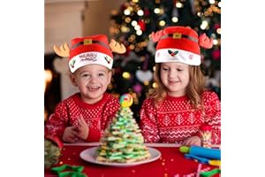2 Pack Santa Hats for Kids, Christmas Hat with Different Decor Style, Xmas Holiday Hat for Family Party