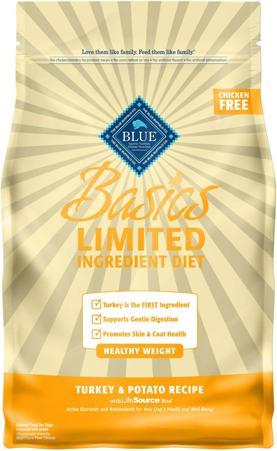 Blue Buffalo Basics Skin & Stomach Care, Natural Adult Healthy Weight Dry Dog Food, Turkey & Potato 4-lb
