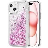 WORLDMOM for iPhone 15 Case, Clear Design Bling Flowing Liquid Floating Sparkle Colorful Glitter Waterfall TPU Protective Phone Case for iPhone 15 [6.1 Inch 2023], Pink
