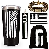 American Flag 20 OZ Travel Coffee Tumbler & Mug For Men Husband Dad, Unique Patriotic Military Gifts For Fathers day, Christmas, Birthday, Valentine, Anniversary