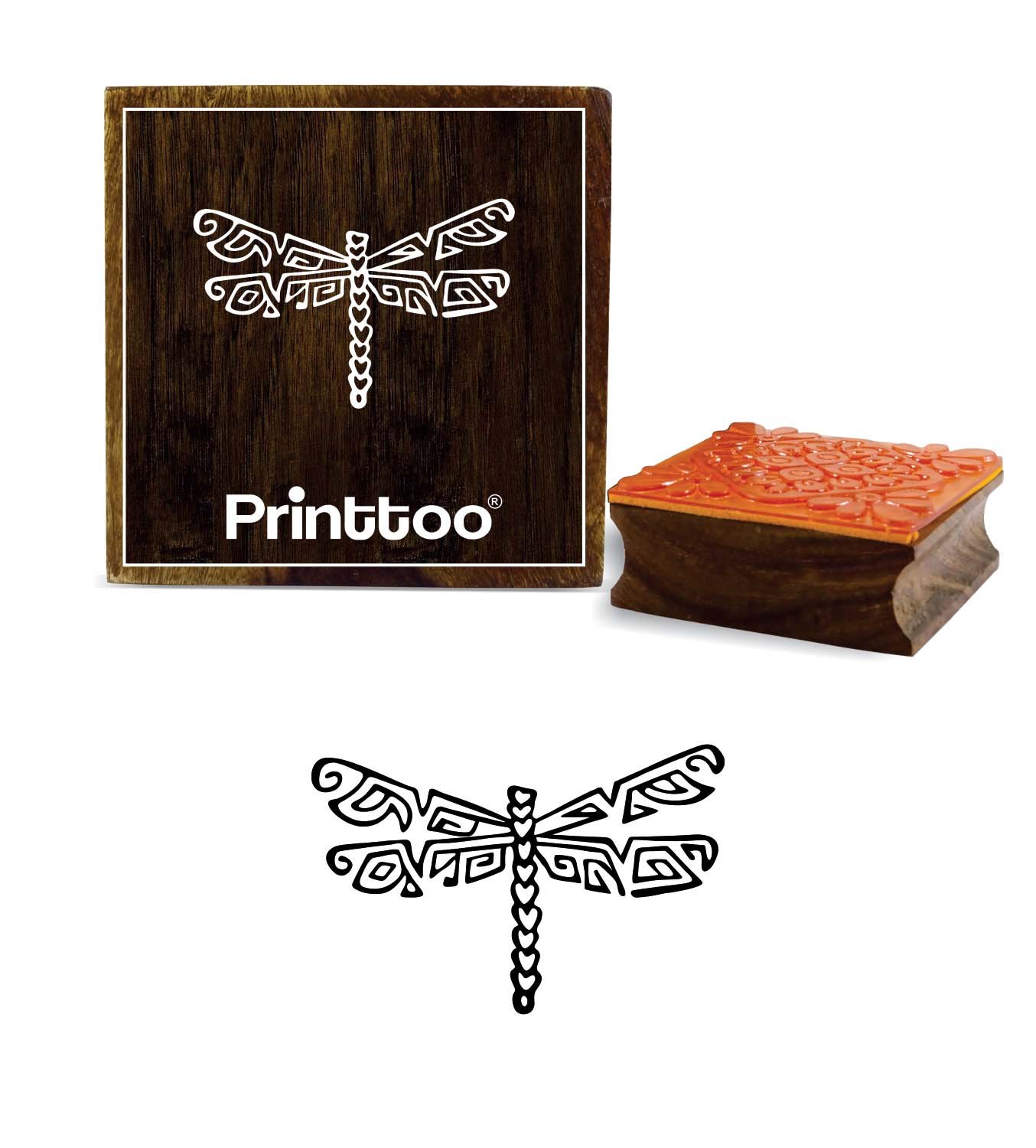 Printtoo Dragonfly Design Square Wooden Rubber Stamp Block Scrap-Booking-2 x 2 Inches