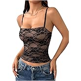 winkbay Women's Lace Crop Top Summer Y2k Square Neck Spaghetti Strap Camisole Tops Going Out Outfits