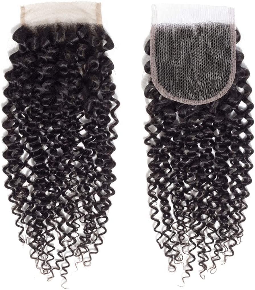 TOOCCI Curly Lace Closure 4x4 Lace Closure Kinky Curly Frontal Human Hair Brazilian Virgin 100% Unprocessed Human Hair Lace Closure with Baby Hair Natural Color 12inch — image 1
