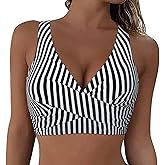 Hilor Women's Underwire Bikini Tops Push Up Criss Cross Swim Top Swimsuit Sexy V Neck Bathing Suit Tops