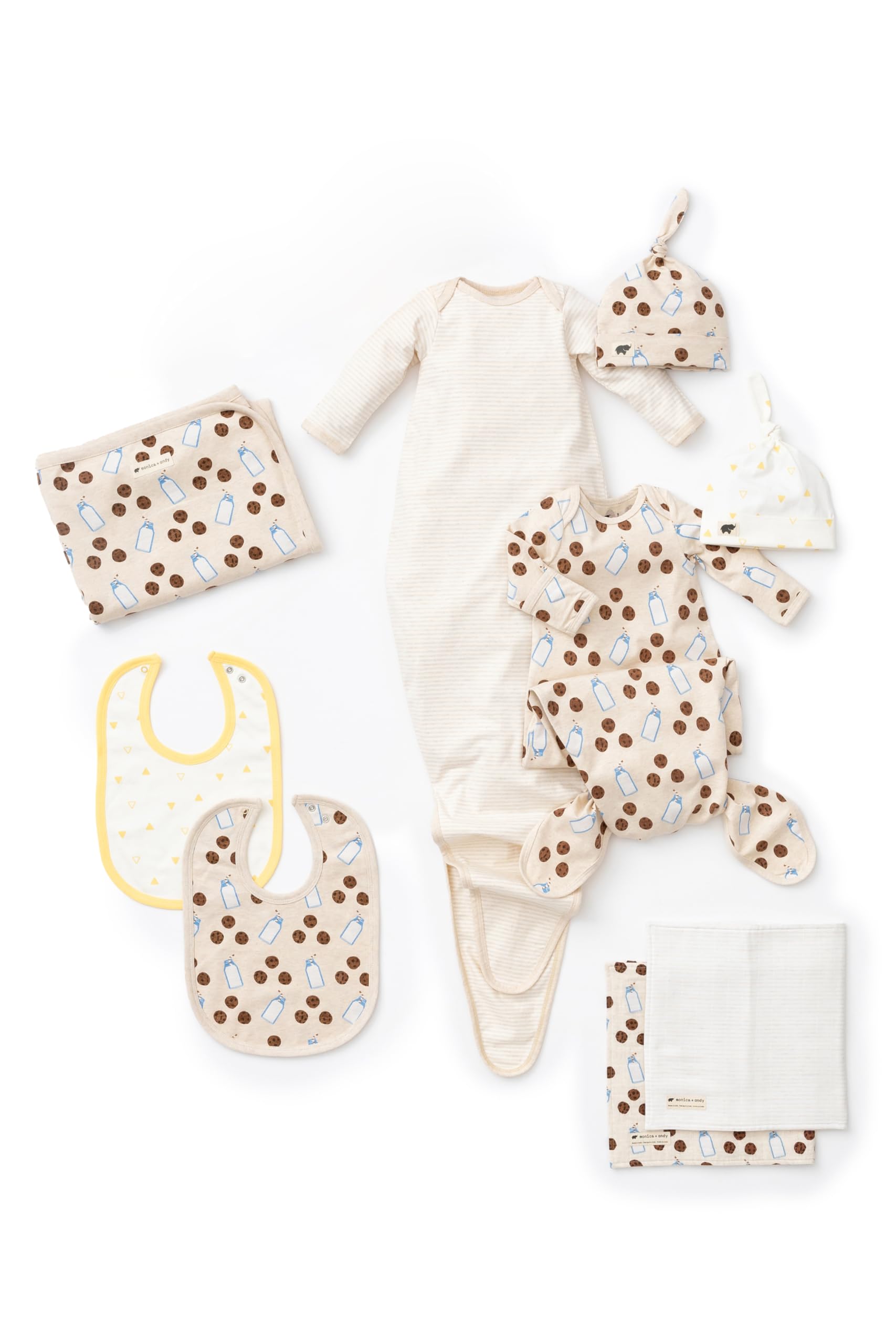 MONICA + ANDY Baby Beginnings Box, Organic Cotton Newborn & Infant Gift Set, 3-6 Months, 9-Piece for Boys & Girls, Includes Gowns, Bibs, Hats, Blanket & Burp Cloths
