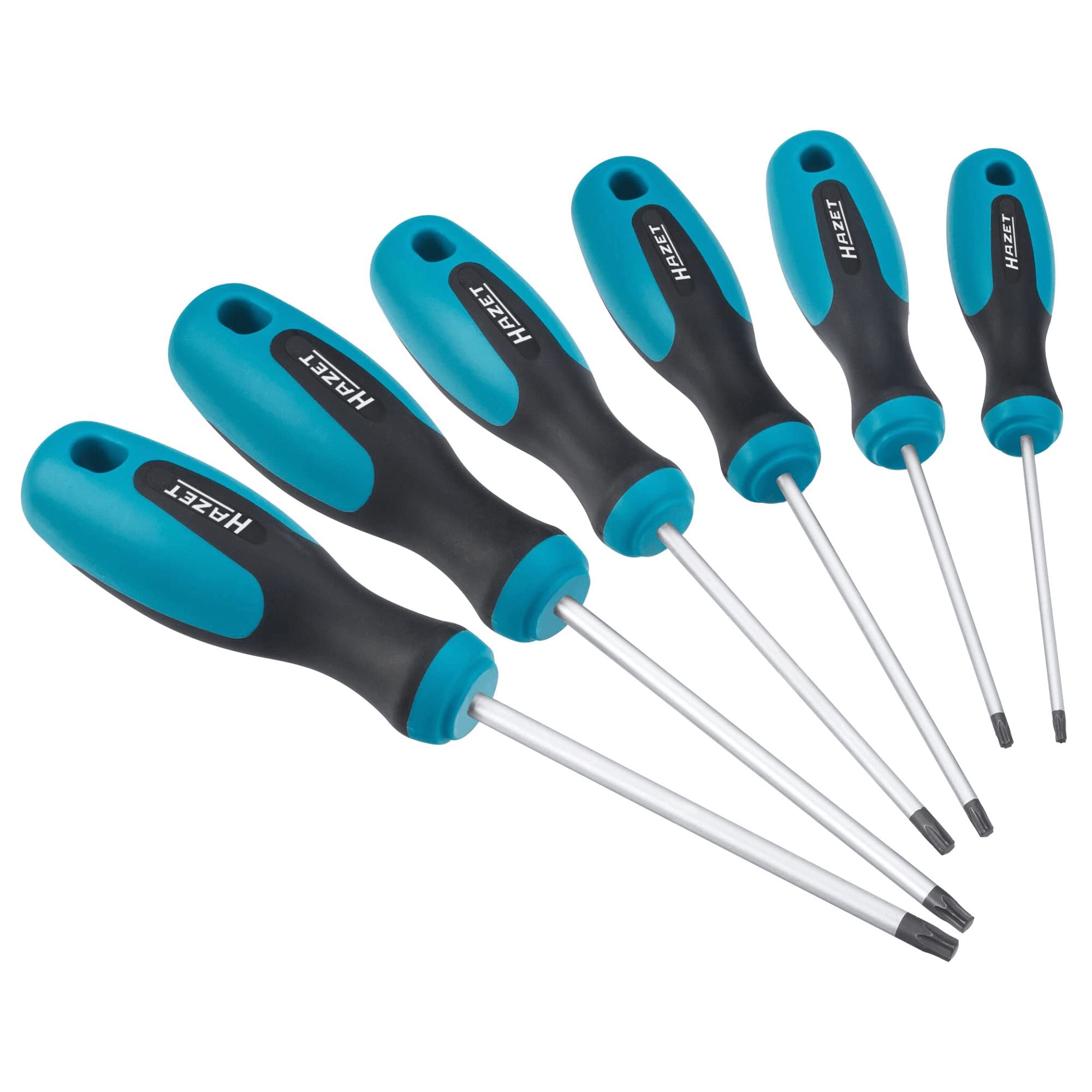 HAZET Screwdriver Set 810T/6 I 6-Piece with Non-Slip 3-Component Handle, High Power Transmission, Matte Chrome-Plated Surface, Blade Tip High Precision and Burnished I Torx Profile T10 - T30