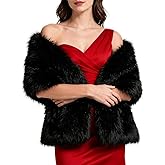 RainFlowwer Women's Faux Fur Collar Shawl Wraps, Soft Shawl Winter Coat Sweater Cape for Formal Evening Party Black
