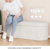 Bonlife Folding Ottoman Storage Bench Cream 120L Oval Footstool 110x38x38cm view 7