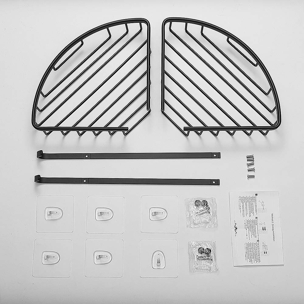 Gricol Bathroom Shower Corner Shelf No Drilling Shower Caddy Black Adhesive Suction 2 Tiers