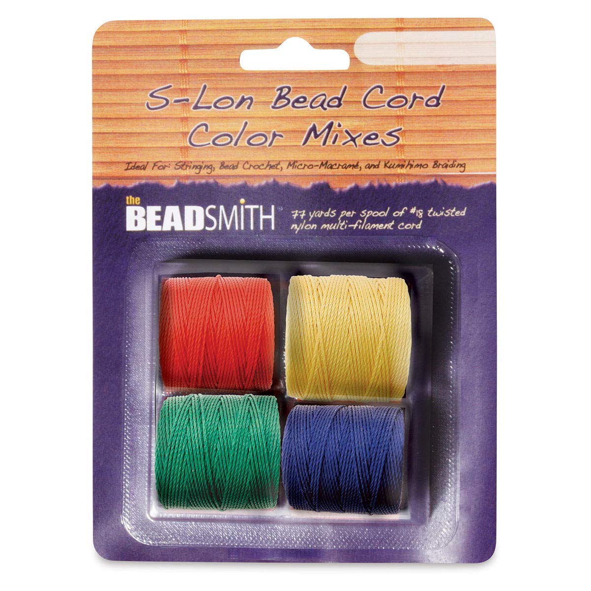 The Beadsmith S-Lon Bead Cord – .5 mm Twisted Nylon Cord for Stringing, 4-Pack, Primary Mix, TEX210, 77 Yards per Spool — image 1