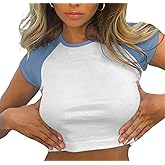 Avanova Women's Letter Print Tee Short Sleeve Round Neck Slim Fit Crop Top T Shirt