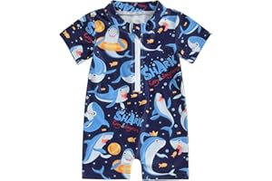 DNOMAID YZARC Baby Boy One Piece Swimsuit Shark Short Sleeve Zipper Rash Guard Swimwear Toddler Beach Bathing Suit Sunsuit