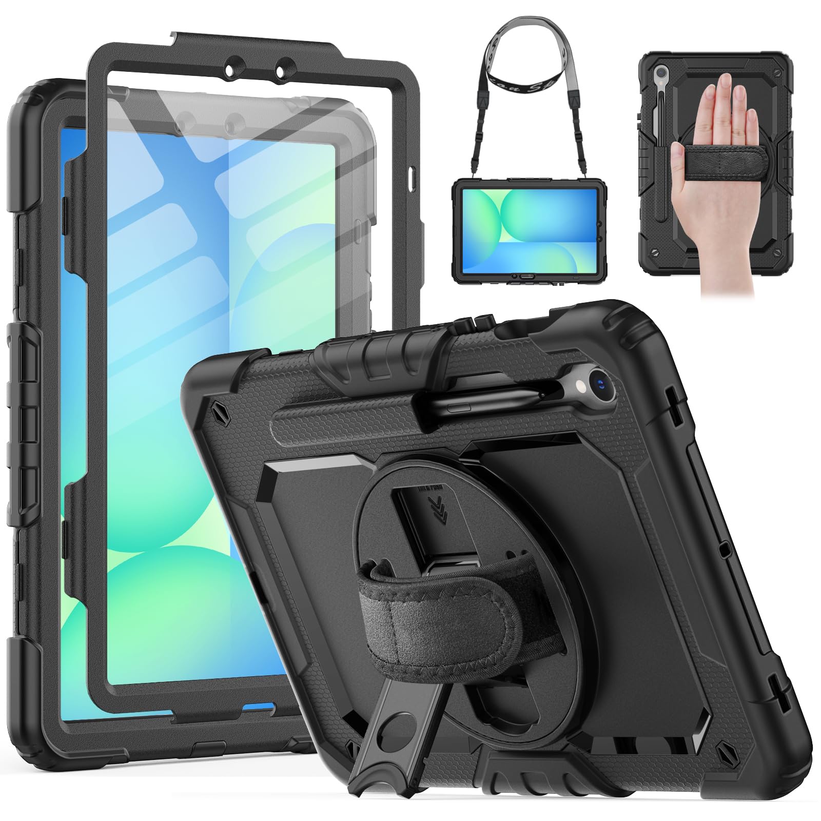 Photo 1 of HXCASEAC Case for Samsung Galaxy Tab S10 Lite / S10 FE / S9 FE 5G 10.9 inch, Shockproof Design with Screen Protector/Hand Strap/S Pen Holder, Protective Samsung Galaxy S10 Lite Tablet Case, Black