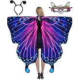 WhiteUniQoon Butterfly Costume for Women, Adult Butterfly Wings Halloween Party Costume with Lace Mask and Antenna Headband