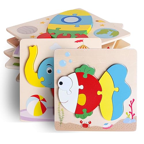 UMTOY Wooden Puzzle Jigsaw Toy, Pack Puzzle Toys for Toddlers