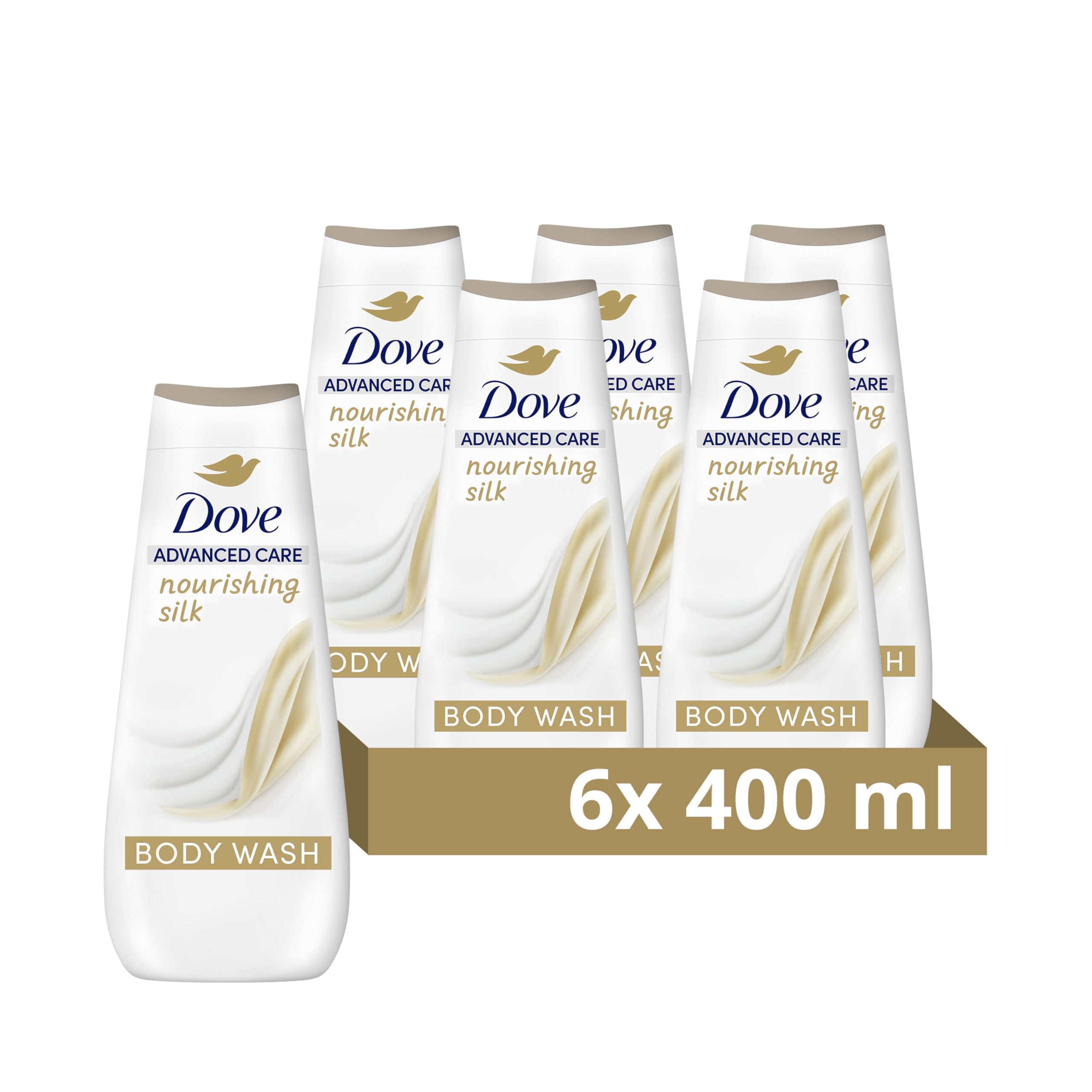 Dove Advanced Care Nourishing Silk Body Wash Body Cleanser shower gel with skin-natural nutrients for instantly silky-soft skin 6x 400 ml