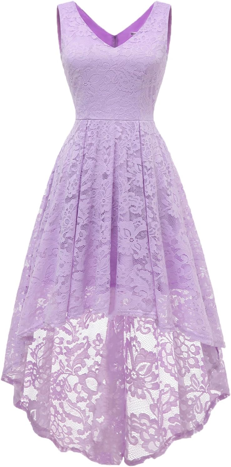 MUADRESS Women's Sleeveless Hi-Lo Lace Formal Dress Cocktail Party Dress V Neck