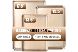Baking Sheet Pan Set of 3, Commercial Cookie Sheets for Baking, Nonstick Half/Quarter/Jelly Roll Pans Replacement Toaster Ove