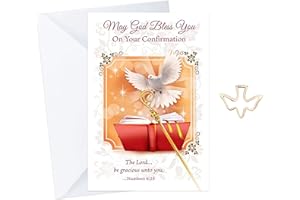 TRENDZEEN Confirmation Card - with Holy Spirit Lapel Pin | Confirmation Cards, Gold Plated Metal Dove Pin | 2 Items Set