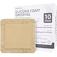 LotFancy Silicone Foam Dressing, 6"x 6" (4.3" x 4.3" Pad), 10 Count, FSA HSA Eligible, Sterile Wound Dressing with Border, Bed Sores, Pressure Ulcers Healing Bandage Pad, Highly Absorbent, Waterproof