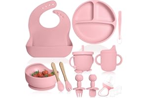 Bluet B- Silicone Baby Feeding Set With Pacifier - Led Weaning Supplies - Spoons, Suction Bowl, Plate - Utensils for First Foods - 11pcs - Pink