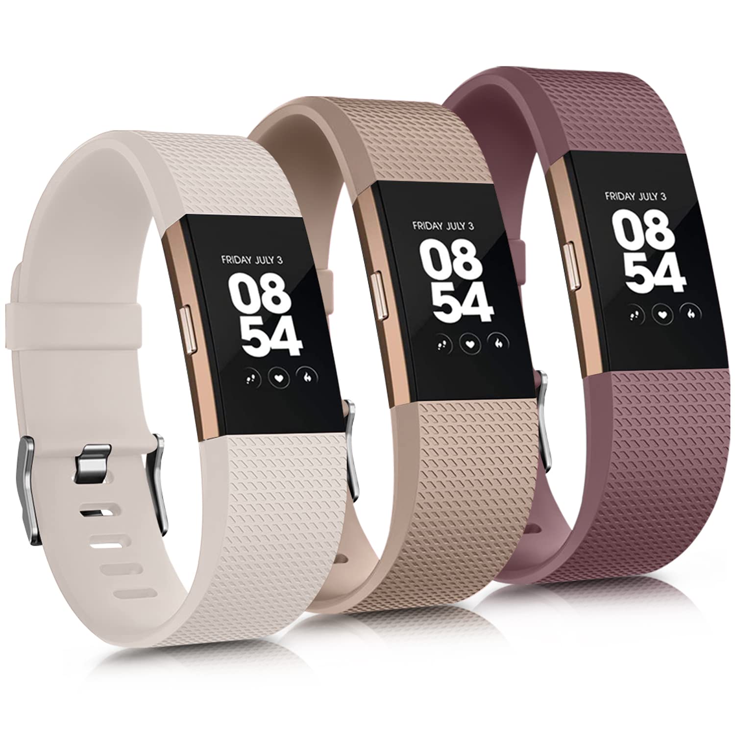 AK Compatible for Fitbit Charge 2 Straps - 3 Pack Adjustable Sport Wristbands for Women Men (Large, Starlight/MilkTea/Violet Smoke)