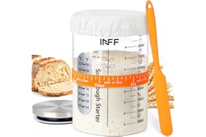 INFF Sourdough Bread Starter Kit - 34 oz Large Glass Sourdough Starter Jar with 7 Essential Tools for Perfect Sourdough Bread and Starter Maintenance - Complete Sourdough Bread Baking Supplies (1 Pack)