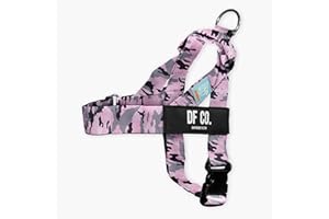 DOG FRIENDLY CO DF Co. Dog Harness | Chafe Resistant Webbing, Adjustable Neck & Chest, and Heavy Duty D-Ring | Sturdy, Comfortable, Easy to Use | Pink Camo, Size S