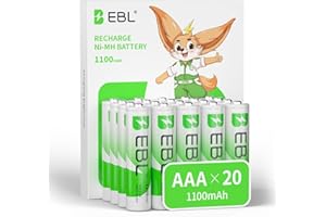 EBL 1100mAh Ni-MH Rechargeable AAA Batteries (20-Pack) - High Capacity 1.2V with Storage Case, Ideal for Remote Controls/Keyb