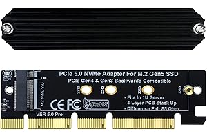 PCIe 5.0 M.2 NVMe X16 Adapter Expansion Card for NVMe Gen5 SSD, Backward Compatible with PCIe 4.0/3.0/2.0/Gen4/Gen3, Fits in 