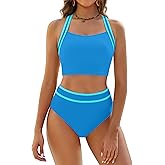 BMJL Women's High Waisted Bikini Sets Two Piece Swimsuits Sporty Tummy Control Bathing Suit Color Block Swim Suit
