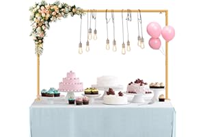 XJAR Over The Table Rod Stand with Clamps, Adjustable Table Arch 27"-42" Tall, 46"-102" Length, Flower and Balloon Arch Stand for Wedding, Party, Birthday, Christmas, Halloween Decorations, Gold