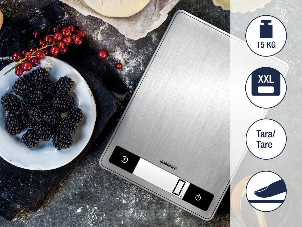 Soehnle Page Electronic Professional Digital Household Kitchen Scales Silver Weight up to 15 kg with 1 g Accuracy Scales with Patented Sensor Touch Function incl. Batteries