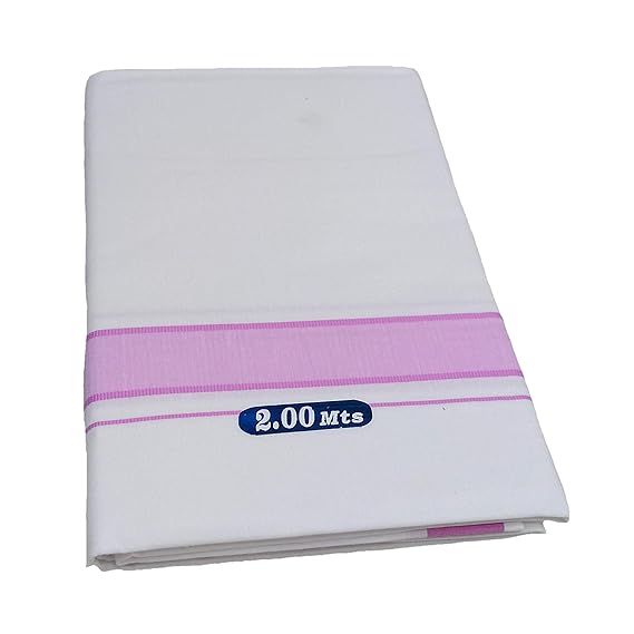 Cotton Cool 100% Cotton White Dhoti With Colored Border for Men's Size:2.00 Mts (Pack of 1 Piece}