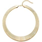 Stunning 18K Gold-Plated Color Herringbone Collar Necklace, Wide Bib Choker Necklace, Neck Cuff Metal, Hipster