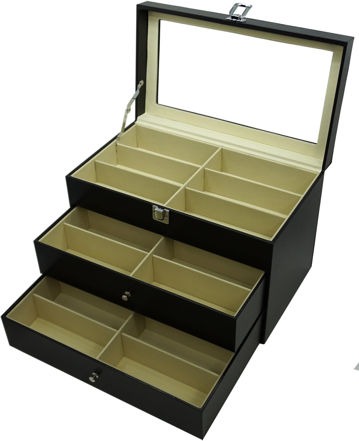 MUNLONG 18 Compartments Eyeglasses Eyewear Organizer Accessories Display Storage Case Sunglasses Watch Box