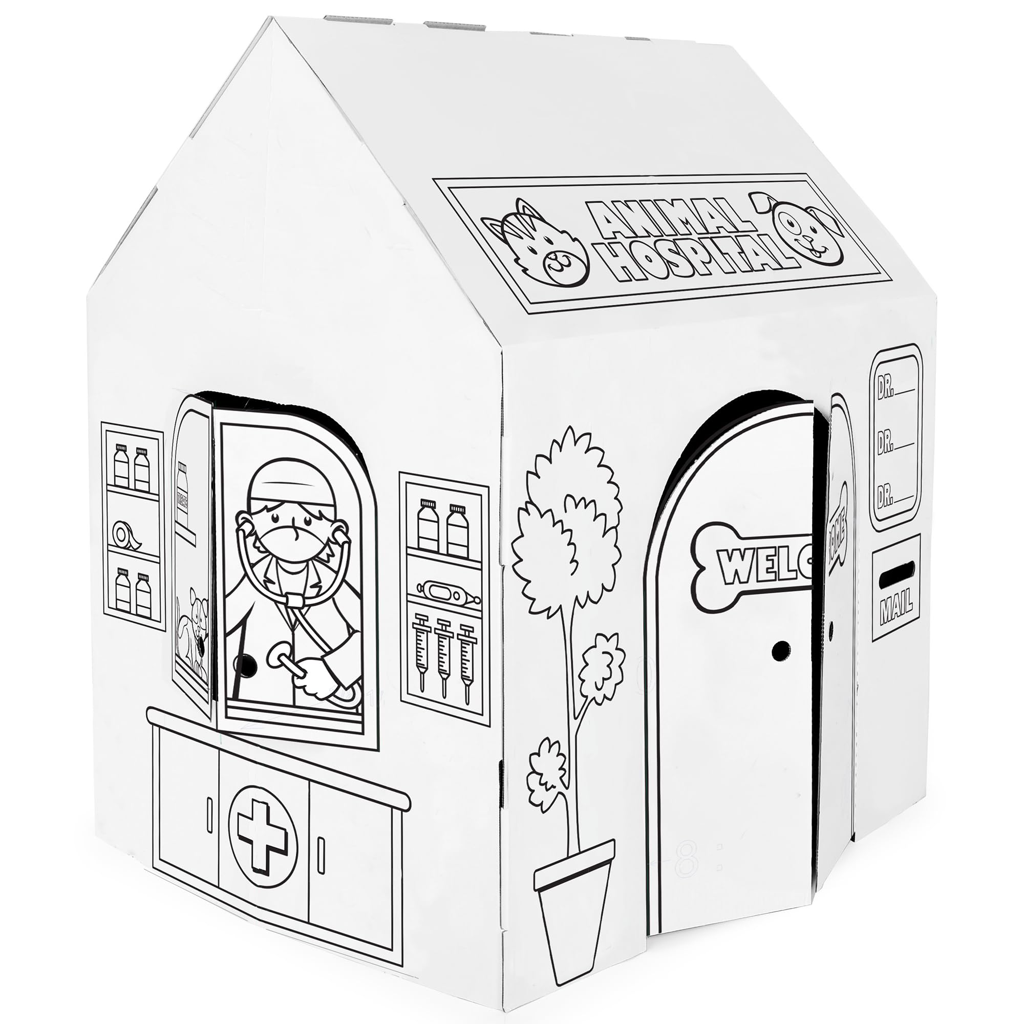 Easy Playhouse: Animal Hospital - Decorate & Personalize A Cardboard Play Fort, Color-Draw-Doodle, DIY Art-Crafts Activity, 32 x 26.5 x 40.5, Kids 3+ Image