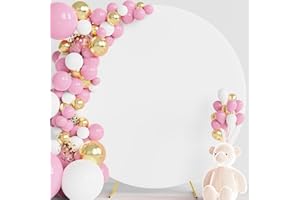 Wokceer 7.2FT Round Backdrop Cover White Round Arch Covers with Buckles Polyster Circle Balloon Arch Backdrop Cover for Wedding Birthday Party Ceremony Decor