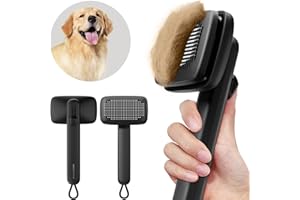 MEOWYOYO Dog Brush Cat Brush,Dog Brush for Shedding,Cat Brush With Release Button,Deshedding Dog Brush With Skin-friendly Soft Bristles 2 Level to Adjust for Long Short Haired Dogs Cats (Black)