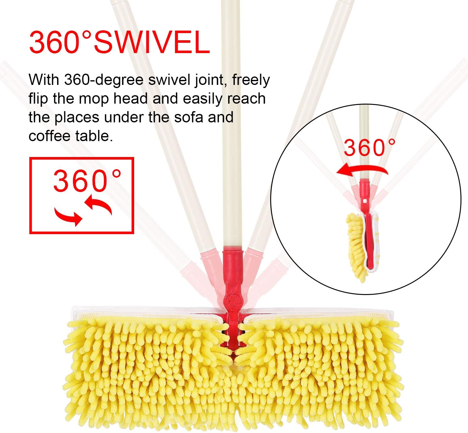 AKOMA Dry and Wet Mop Two Sided Dust Mop for Floor Cleaning Microfiber Hardwood Floor Tile Mop 360 Flip with 2 Washable Mop Pads for Home,Office,Bathroom,Yellow: Health & Personal Care