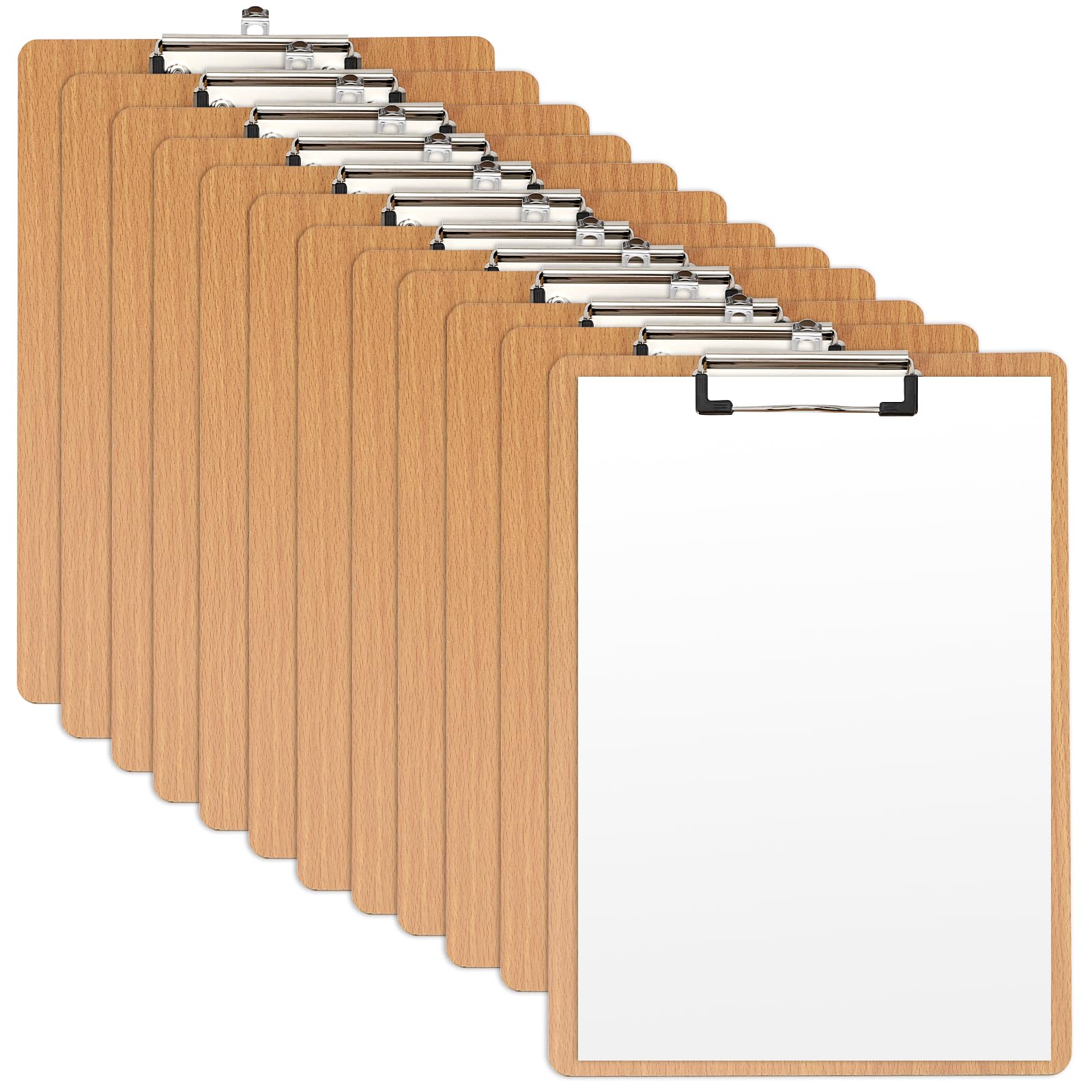 JEUIHAU 12 Pack A4 Wooden Clipboards, Durable Hardboard Clipboard, Quality Menu Clipboard with Sturdy Spring Grip and Concealed Hanging Hole for Office Work Classroom Business Restaurant