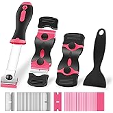 4 Pack Razor Blade Scraper, Premium Cleaning Scraper Tool with 50 PCS Metal & Plastic Razor Blades, Multi-Purpose Glass Scrap