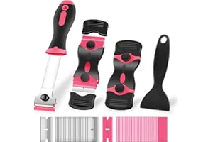 4 Pack Razor Blade Scraper, Premium Cleaning Scraper Tool with 50 PCS Metal & Plastic Razor Blades, Multi-Purpose Glass Scrap