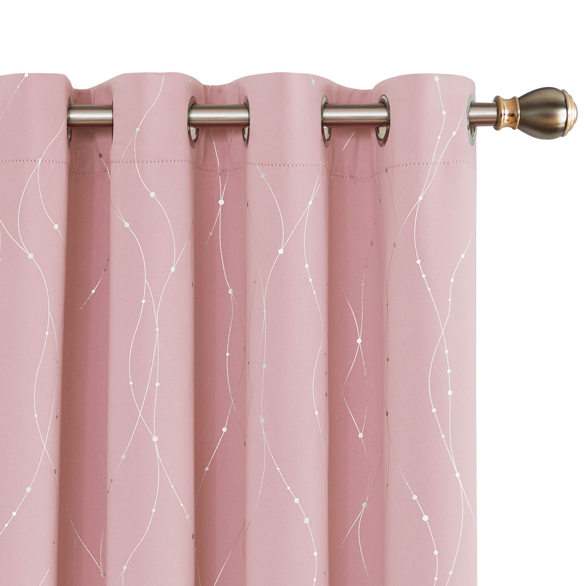 Deconovo Patterned Blackout Curtains Wave Line with Dots Printed Grommet Room Darkening Curtains for Living Room 52 x 95 Inch Coral Pink 2 Panels