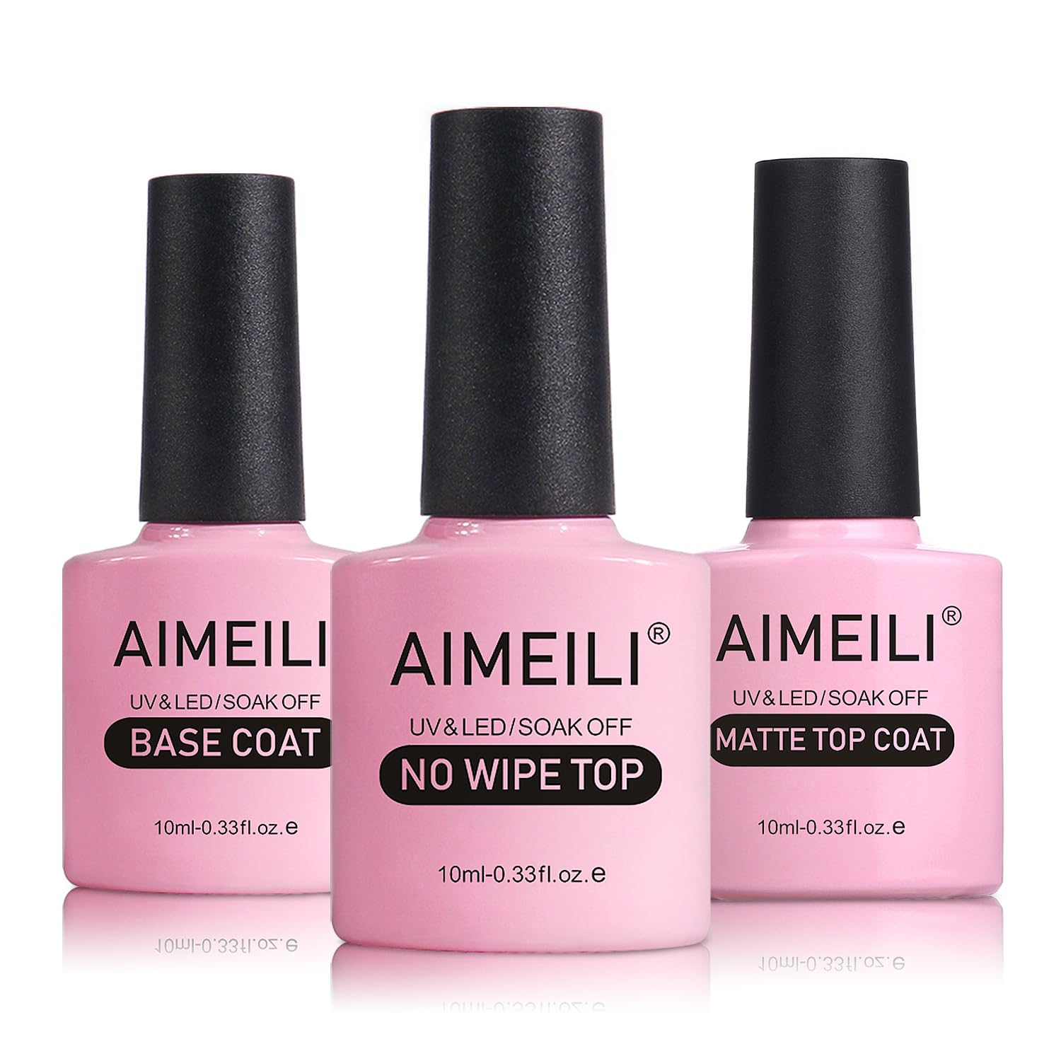 AIMEILI No Wipe Top Coat & Base Coat with Matte Top Coat, Gel Nail Polish Set Soak Off UV LED Nail Art Manicure Long-Lasting 10ml