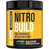 Jacked Factory Nitrosurge Build Pre Workout with Creatine for Muscle Building - Con Cret Creatine Powder & elevATP for Intense Energy, Powerful Pump, & Endless Endurance - 30 Servings, Blue Raspberry