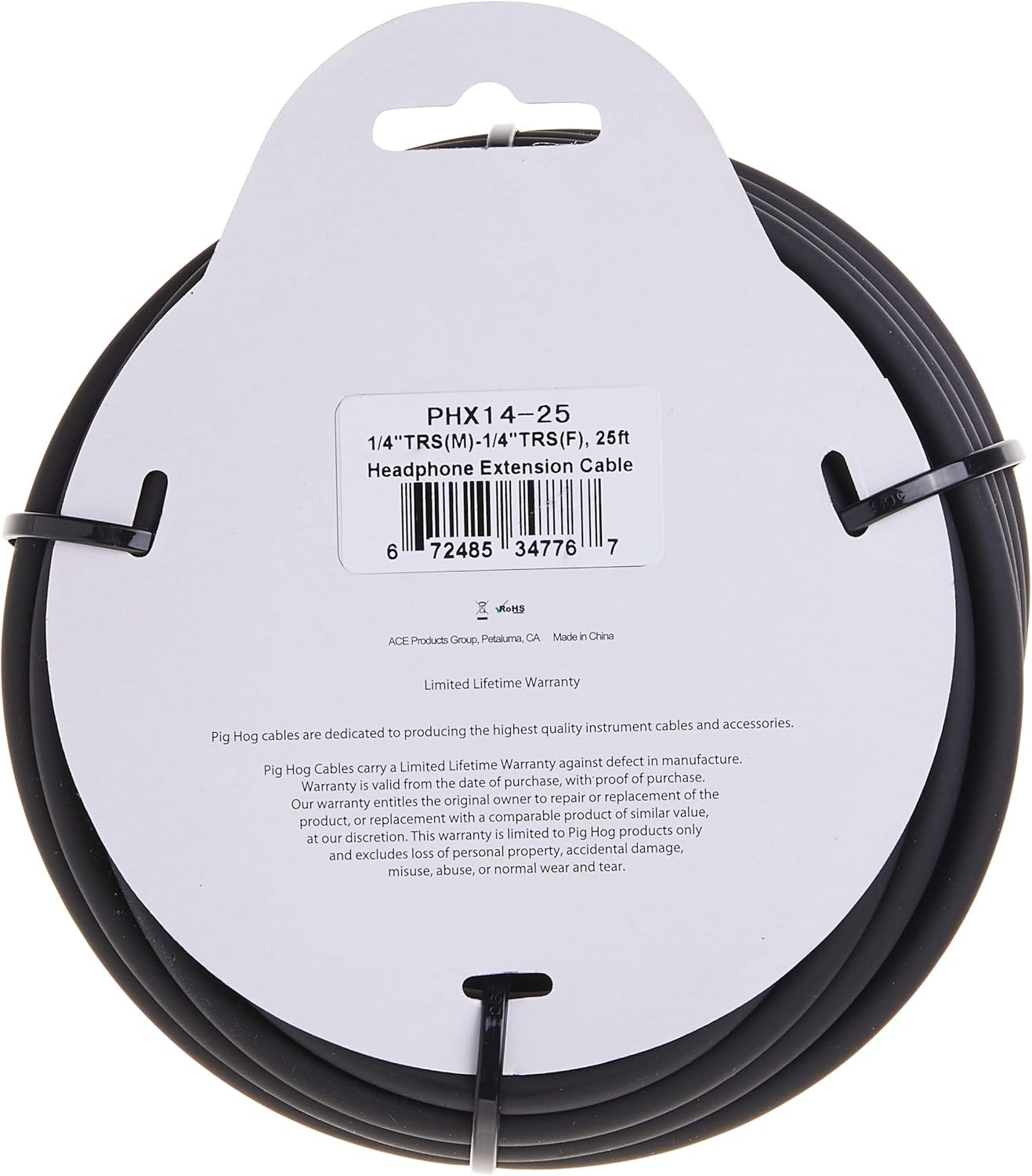 Pig Hog PHX14-25 1/4" TRSF to 1/4" TRSM Headphone Extension Cable, 25 Feet: Musical Instruments