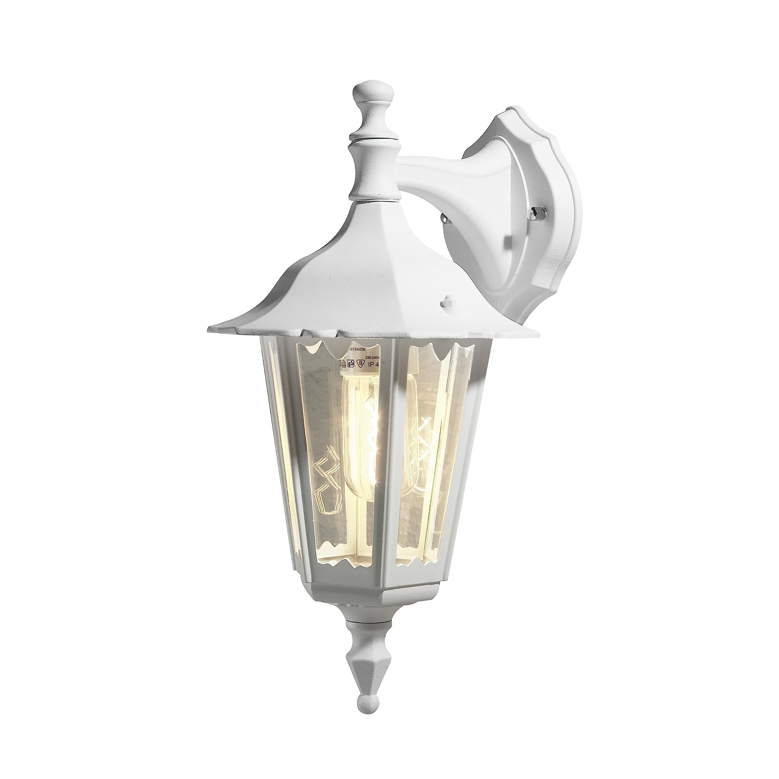 Konstsmide Outdoor Wall Light Mains Powered/Firenze Small Up Traditional Lantern/1 x 60 W E27 Max Lamp/Clear Glass/Aluminium/IP43/Outside Light Matt White