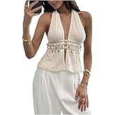SweatyRocks Women's Y2k Sequin Halter Tops Deep V Neck Backless Shell Tops Party Streetwear Concert Outfits